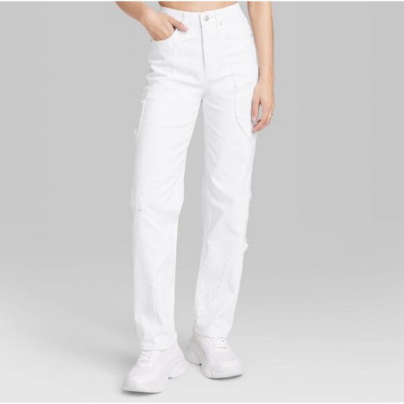 Women's Super-High Rise Frayed Seam Straight Jeans - Wild Fable White 00 (NEW) - Picture 2 of 5